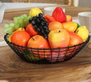 wire metal black fruit bowl for table centerpiece, modern stylish decorative fruit bowl for kitchen counter, fruit basket perfect for dining table, kitchen, easter decoration - 1 pack - 13 inch