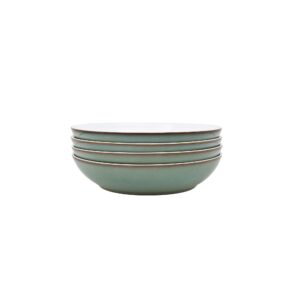denby - regency green pasta bowls set of 4 - dishwasher microwave safe crockery 1050ml 22cm - green, white ceramic stoneware tableware - chip & crack resistant