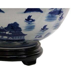 Oriental Furniture 14" Landscape Blue & White Porcelain Bowl