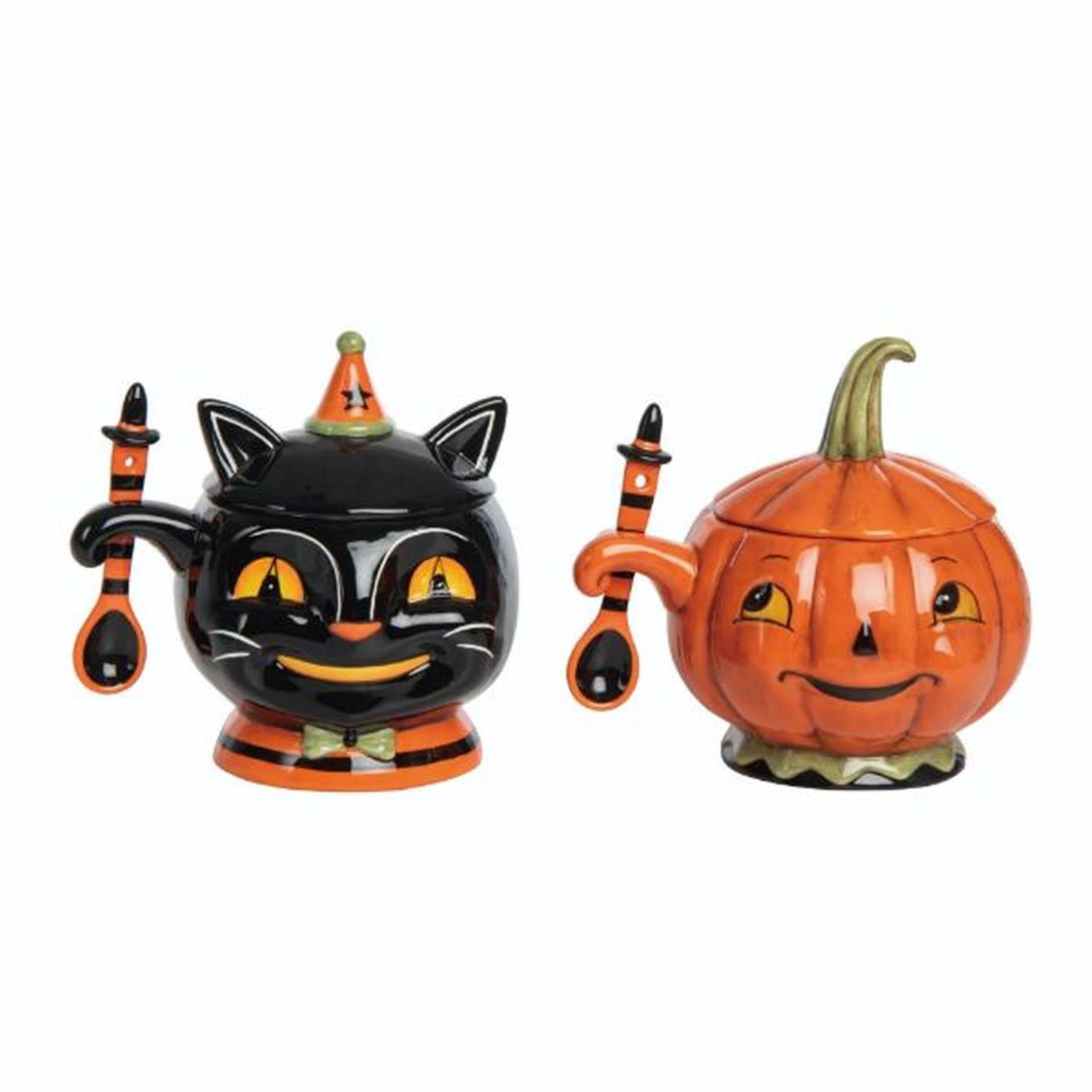 Transpac Dolomite Spooky Halloween Bowl with Spoon, Set of 2, Assortment