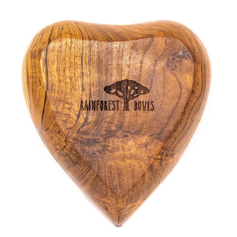 Rainforest Bowls Set of 2 Javanese Teak Wood Heart Bowls- 5" Diameter- Perfect for Daily Use, Hot & Cold Friendly, Ultra-Durable- Exclusive Luxury Custom Design Handcrafted by Indonesian Artisans