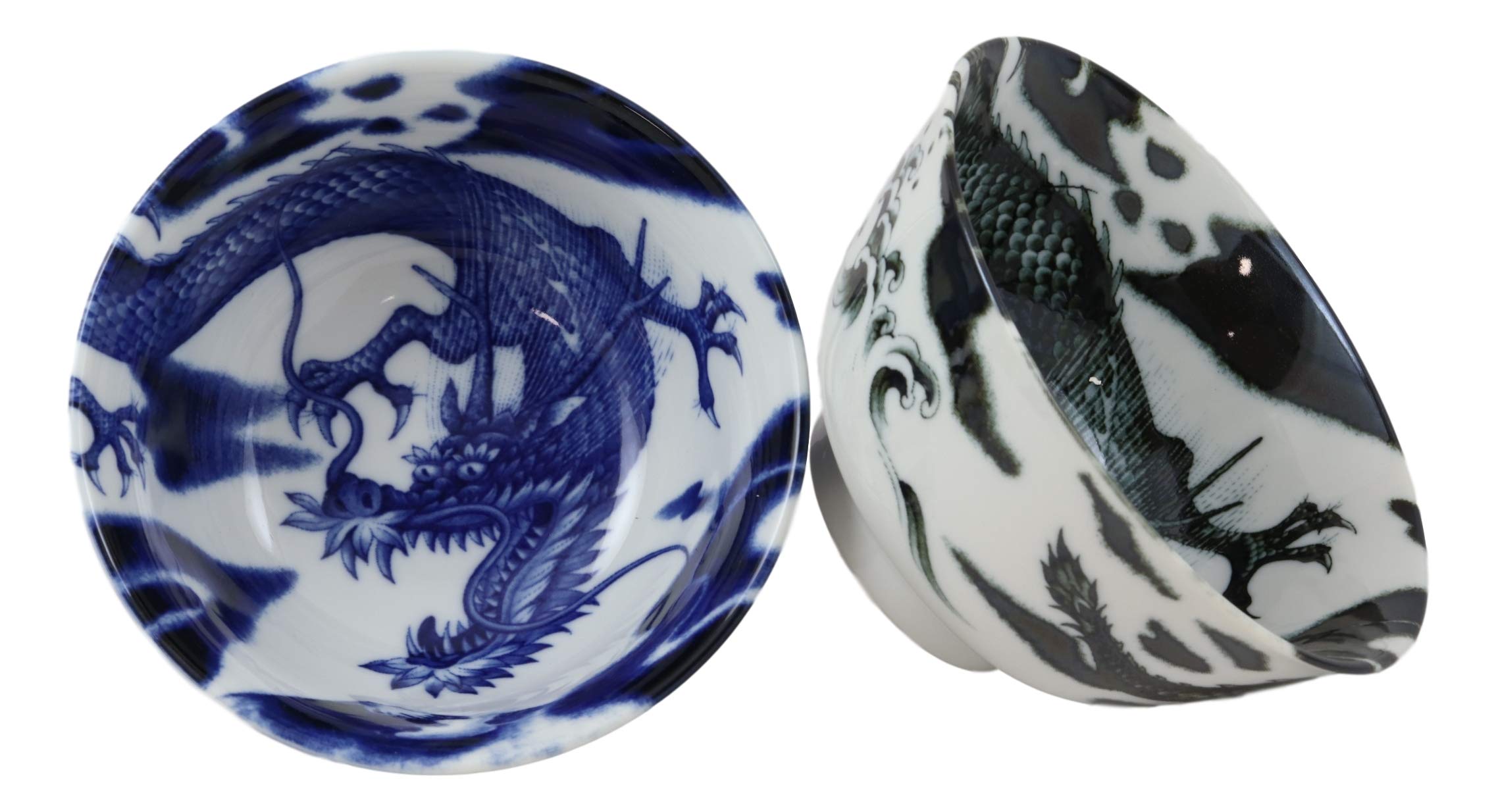 Ebros Gift Blue And Black Japanese And Chinese Longwei Dragons Ceramic Bowls Pack Of 4 Made In Japan Kitchen Dining Asian Cuisine Restaurant Supply Grade Microwave Dishwasher Safe 14oz Soup Salad Bowl