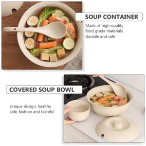 Hemoton Soup Pot Microwave Noodle Bowls Soup Bowl with Spoon Wheat Straw Soup Food Dish Large Meal Food Round Bowl with Lid Cover Salad Dinner Lunch Bowl Tableware Soup Pot Salad Serving Utensils