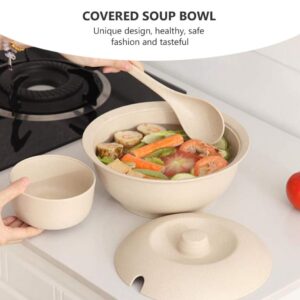 Hemoton Soup Pot Microwave Noodle Bowls Soup Bowl with Spoon Wheat Straw Soup Food Dish Large Meal Food Round Bowl with Lid Cover Salad Dinner Lunch Bowl Tableware Soup Pot Salad Serving Utensils