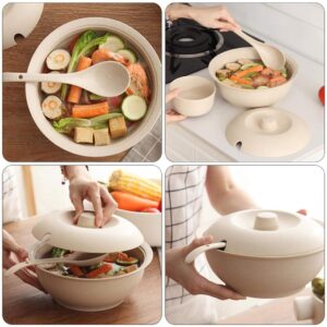 Hemoton Soup Pot Microwave Noodle Bowls Soup Bowl with Spoon Wheat Straw Soup Food Dish Large Meal Food Round Bowl with Lid Cover Salad Dinner Lunch Bowl Tableware Soup Pot Salad Serving Utensils