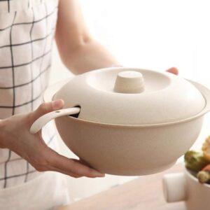 Hemoton Soup Pot Microwave Noodle Bowls Soup Bowl with Spoon Wheat Straw Soup Food Dish Large Meal Food Round Bowl with Lid Cover Salad Dinner Lunch Bowl Tableware Soup Pot Salad Serving Utensils