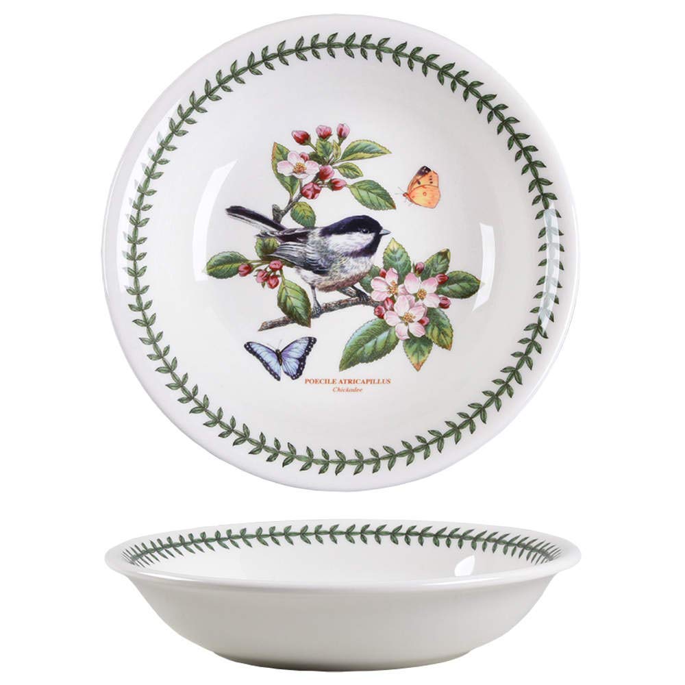 Portmeirion Botanic Garden Birds Collection Pasta Bowl | 8.5 Inch Bowl with Chickadee Motif | Made of Fine Earthenware Dishwasher and Microwave Safe | Made in England