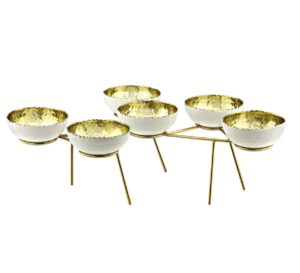 godinger appetizer bowls, dessert bowls, fruit bowls and dipping bowls on stand stainless steel gold and white, set of 6