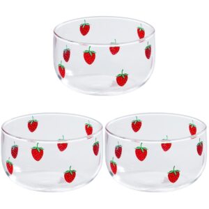 upkoch microwave 3pcs for pasta mini simple clear lotus high plate dessert prep style stackable soup glasss tray container with strawberry round serving salad dish fruit glass rice bowls