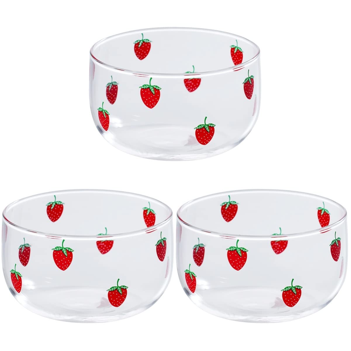 UPKOCH Microwave 3pcs For Pasta Mini Simple Clear Lotus High Plate Dessert Prep Style Stackable Soup Glasss Tray Container with Strawberry Round Serving Salad Dish Fruit Glass Rice Bowls