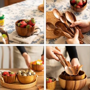 Cabilock 1 Set Acacia Wood Rice Bowl Spoon Kit Fruits Bowl Decorative Wood Bowl Snacks Serving Bowl Noodle Bowl for Salad Fruits Pasta Nuts Snacks (Small)