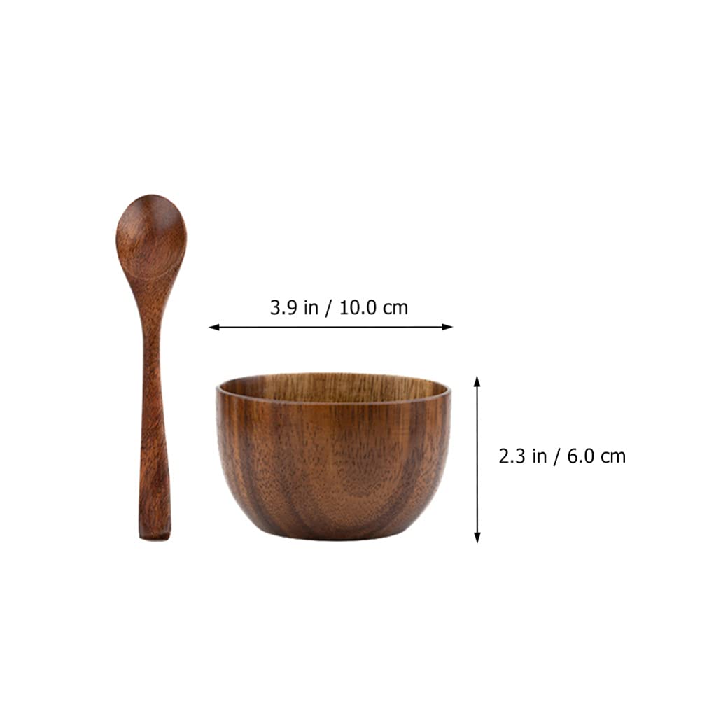 Cabilock 1 Set Acacia Wood Rice Bowl Spoon Kit Fruits Bowl Decorative Wood Bowl Snacks Serving Bowl Noodle Bowl for Salad Fruits Pasta Nuts Snacks (Small)