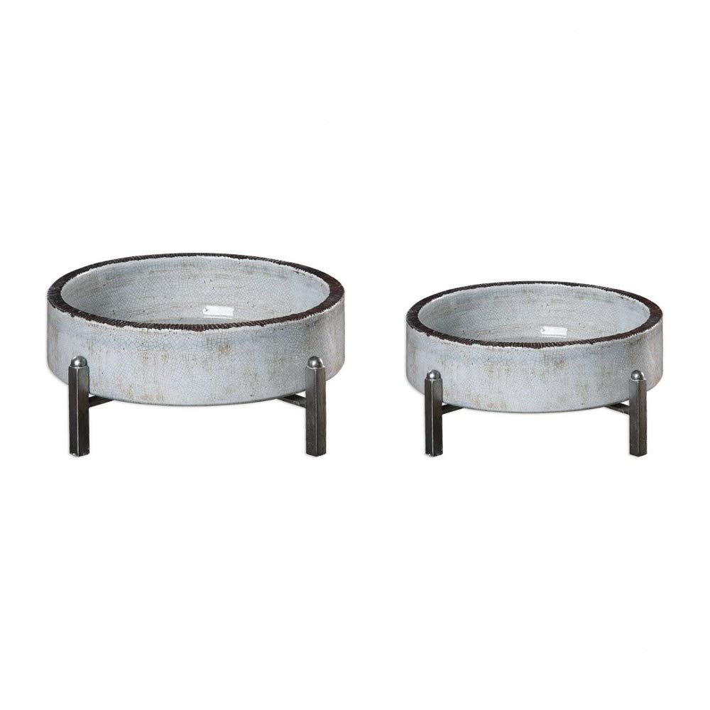 Uttermost 18731 Essie - Bowl (Set of 2), Pale Gray/Antiqued Silver Finish, 16.25" W x 5.75" H x 16.25" D