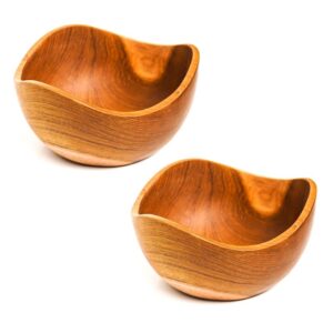 rainforest bowls set of 2 6.5" wavy javanese teak wood bowls- perfect for daily use, hot & cold friendly, ultra-durable- exclusive luxury custom design handcrafted by indonesian artisans