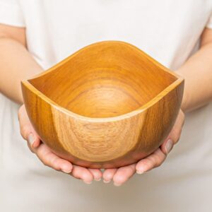 Rainforest Bowls Set of 2 6.5" Wavy Javanese Teak Wood Bowls- Perfect for Daily Use, Hot & Cold Friendly, Ultra-Durable- Exclusive Luxury Custom Design Handcrafted by Indonesian Artisans