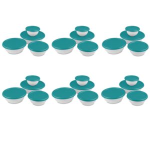 sterilite 8-piece covered bowl set, 4 plastic bowls ranging in size w/ 4 lids, food storage, dishwasher and microwave safe, white and teal lid, 6-pack