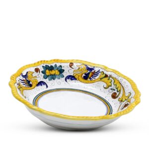 raffaellesco classico: pasta soup rimmed bowl fluted rims [0002cp-raf] - authentic hand painted in deruta, italy. original design. shipped from the usa with certificate of authenticity.