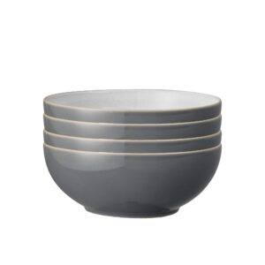 denby - elements fossil grey cereal bowls set of 4 - dishwasher microwave safe crockery 820ml 17cm - dark grey, white ceramic stoneware tableware - chip & crack resistant soup bowls