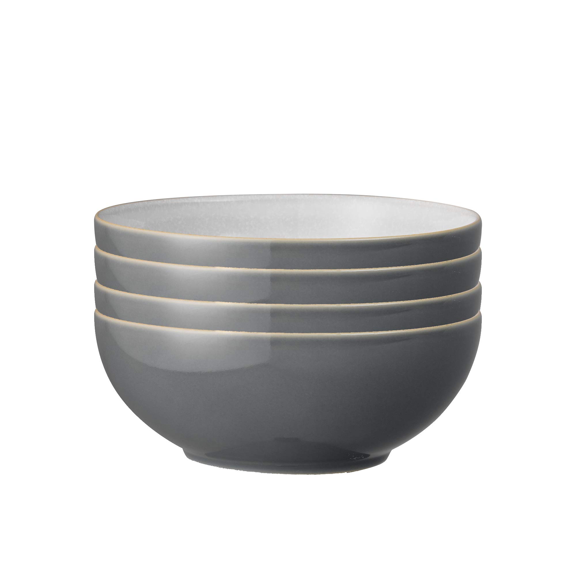 Denby - Elements Fossil Grey Cereal Bowls Set of 4 - Dishwasher Microwave Safe Crockery 820ml 17cm - Dark Grey, White Ceramic Stoneware Tableware - Chip & Crack Resistant Soup Bowls