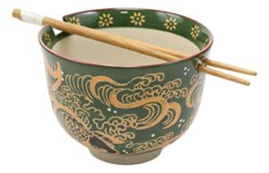 ebros gift colorful green and yellow river koi fishes with crystals ramen udong noodles bowl with built in chopsticks rest and bamboo chopstick set for kitchen dining soup rice meal bowls (1)