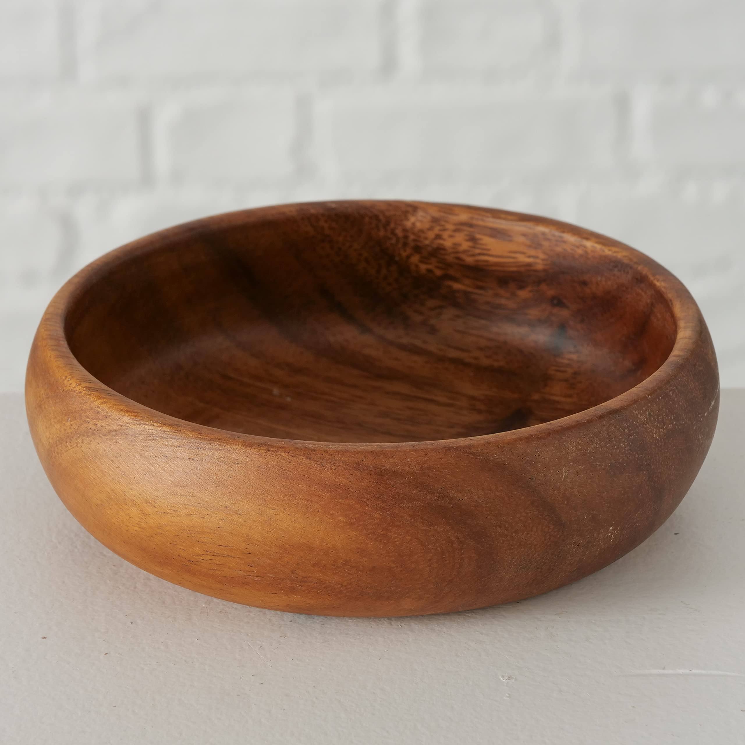 WHW Whole House Worlds Farmers Artisinal Acacia Wood Bowls, Set of 2, Hand Carved, Natural, Food Safe, Rustic Round Design, Rounded Edges, 4.75 and 4 Inches in Diameter