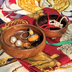 WHW Whole House Worlds Farmers Artisinal Acacia Wood Bowls, Set of 2, Hand Carved, Natural, Food Safe, Rustic Round Design, Rounded Edges, 4.75 and 4 Inches in Diameter