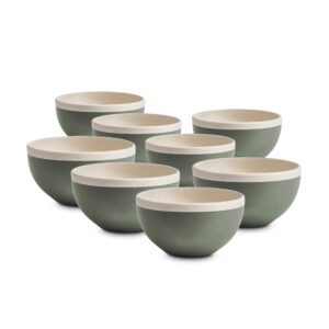 stone lain serenity stoneware dish set, 4 bowls, green and cream