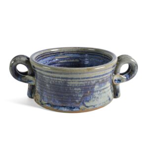 anthony stoneware handled soup crock, french blue
