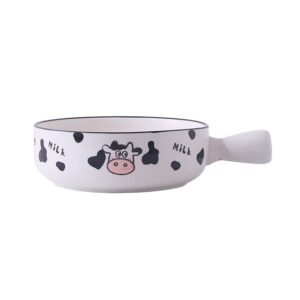 LUOZZY Ceramic Bowl Cartoon Cow Bowls with Single Handle Soup Bowls Salads Bowls Serving Bowl for Kitchen Bowl for Desserts Candy