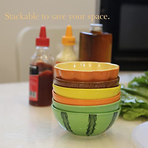 RUIBOER Porcelain Bowls Set, 5 Inch 8.5oz set of 6 Ceramic Cereal Bowls, Fruit Style Bowls for C