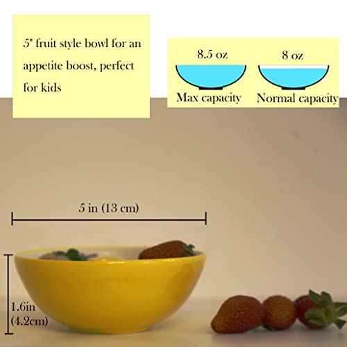 RUIBOER Porcelain Bowls Set, 5 Inch 8.5oz set of 6 Ceramic Cereal Bowls, Fruit Style Bowls for C