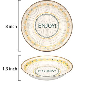 MDZF SWEET HOME 8-Inch Porcelain Bowls Set, Pasta Serving Dishes, Classical Style Tableware Deep Dessert Dishes - Set of 4