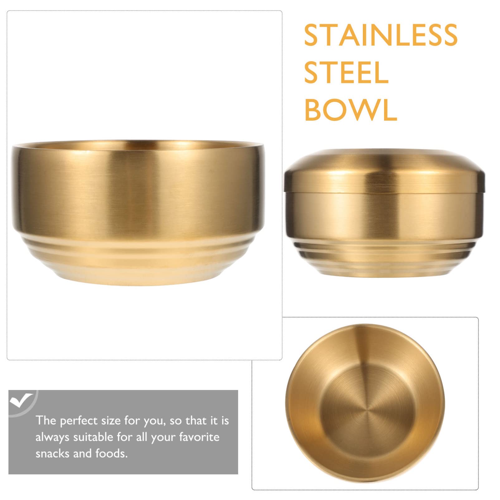 YARNOW Rice Washing Bowl Stainless Steel Rice Bowl with Lid, Vacuum Insulated Bowl with Lid, Double Layer Bowl with Lid, for Rice Soup Noodles Cereal (4.5 x 2.9 Inch, Golden) Rice Bowls