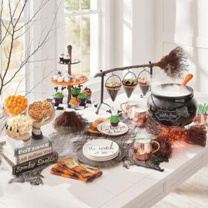 JHLIA Halloween Broomstick Snack Bowl Stand with Removable Basket Organizer, Witch Broom Fruit Baskets Holder Party Bowl, Candy, Dessert Salad, Creative Christmas Decorations Wedding Party Decor (A)