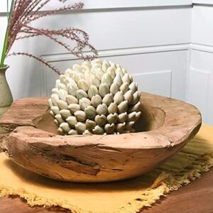 WHW Whole House Worlds Chunky Teak Wood Bowl, Hand Crafted, Dish Size, 9.75 Overall Vessel Diameter, 7 Inch Bowl, Warm Brown, Sanded Smooth, Grainy Knotted, Decorative