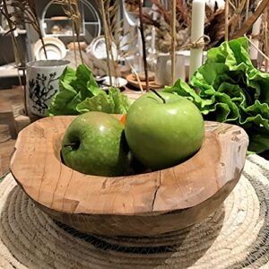 WHW Whole House Worlds Chunky Teak Wood Bowl, Hand Crafted, Dish Size, 9.75 Overall Vessel Diameter, 7 Inch Bowl, Warm Brown, Sanded Smooth, Grainy Knotted, Decorative