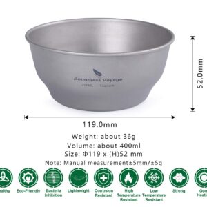 Boundless Voyage 400ml Camping Titanium Single-Walled Bowls Lightweight for Outdoor Hiking Dinnerware A-Ti1105T