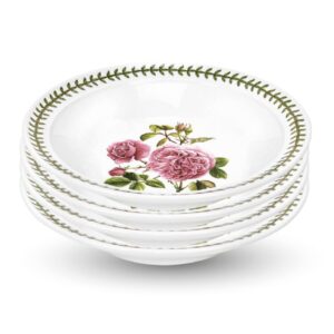 portmeirion botanic roses soup bowl with rim, assorted motifs, set of 4, round, 8.5 inch, for dinner, pasta, soups, & salads, dishwasher, microwave, and oven safe