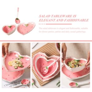 UPKOCH Sushi Dishes Ceramic Dessert Plate Heart Shape Salad Bowl Cute Strawberry Fruit Appetizer Serving Bowl Sushi Dinner Plate Snack Serving Platter Jewelry Dish with Spoon Sushi Making Kit