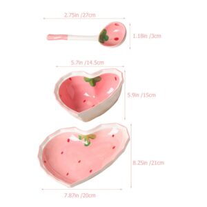 UPKOCH Sushi Dishes Ceramic Dessert Plate Heart Shape Salad Bowl Cute Strawberry Fruit Appetizer Serving Bowl Sushi Dinner Plate Snack Serving Platter Jewelry Dish with Spoon Sushi Making Kit