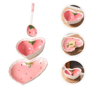 UPKOCH Sushi Dishes Ceramic Dessert Plate Heart Shape Salad Bowl Cute Strawberry Fruit Appetizer Serving Bowl Sushi Dinner Plate Snack Serving Platter Jewelry Dish with Spoon Sushi Making Kit