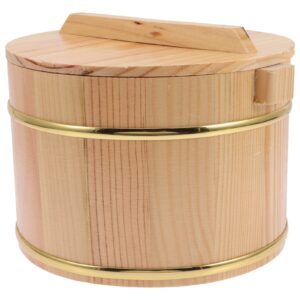 Wooden Rice Barrel Rice Bucket Wood Cooking Steamer: Wooden Steamed Cask Sushi Rice Cooling Bowl Rice Bowl Rice Cooking Tub with Lid for Home Restaurant Rice Sushi Bowl 20cm Kitchen