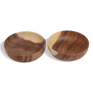 hand-crafted from solid acacia wood salad bowls 7.1 or 7.9 inches set of 2 individual large wood bowl for fruits salads and decoration fruit bowl for snacks