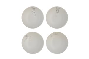 creative co-op white stoneware bowls with rabbit drawings (set of 4 designs)