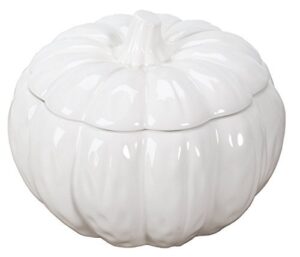 summit collection ceramic pumpkin round soup bowl container with fitting lid white