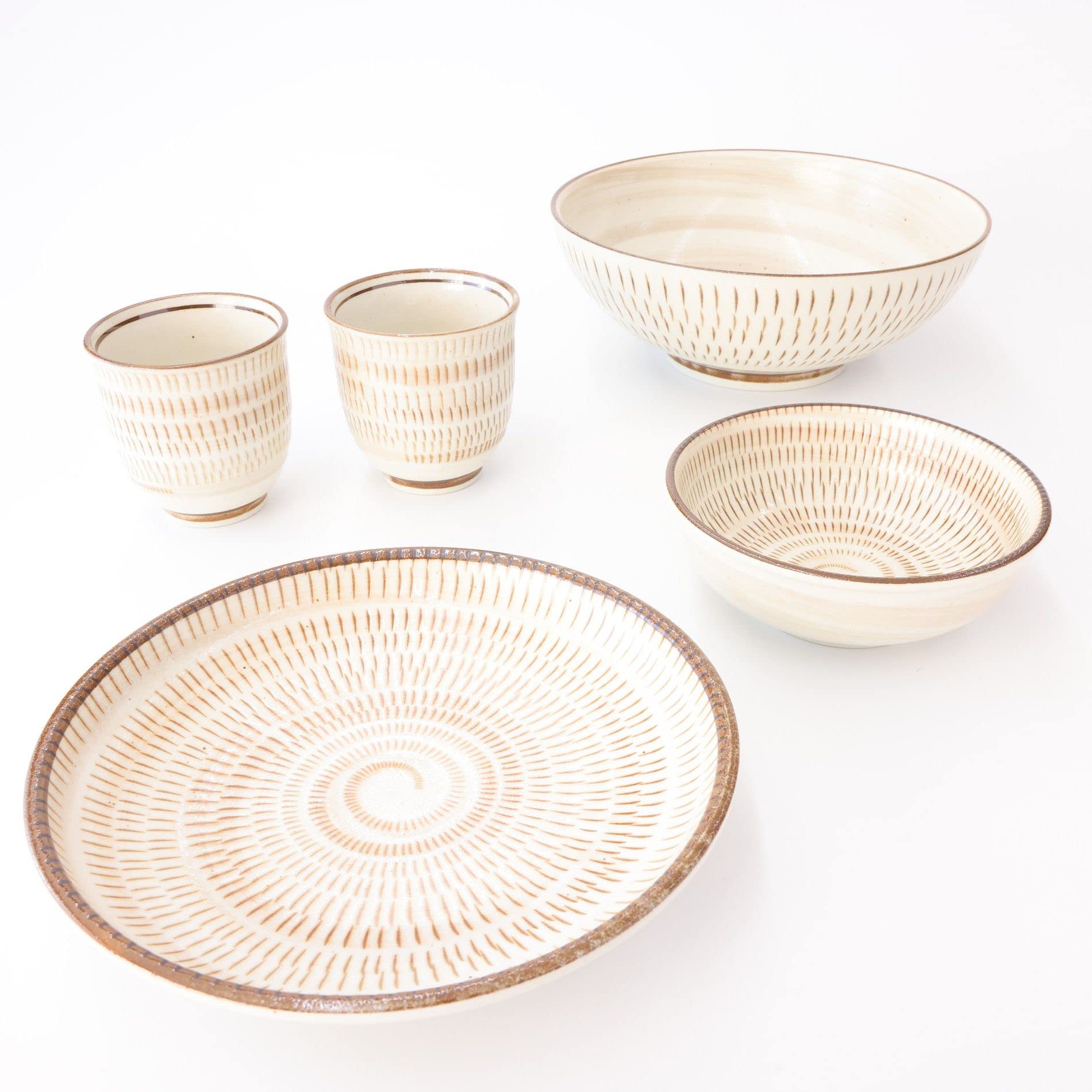 Mino Ware Serving Bowl, 5.2 inch, Beige, Mino-Mingei, Japanese Ceramic Soup/Salad Bowl, Microwave/Dishwasher Safe
