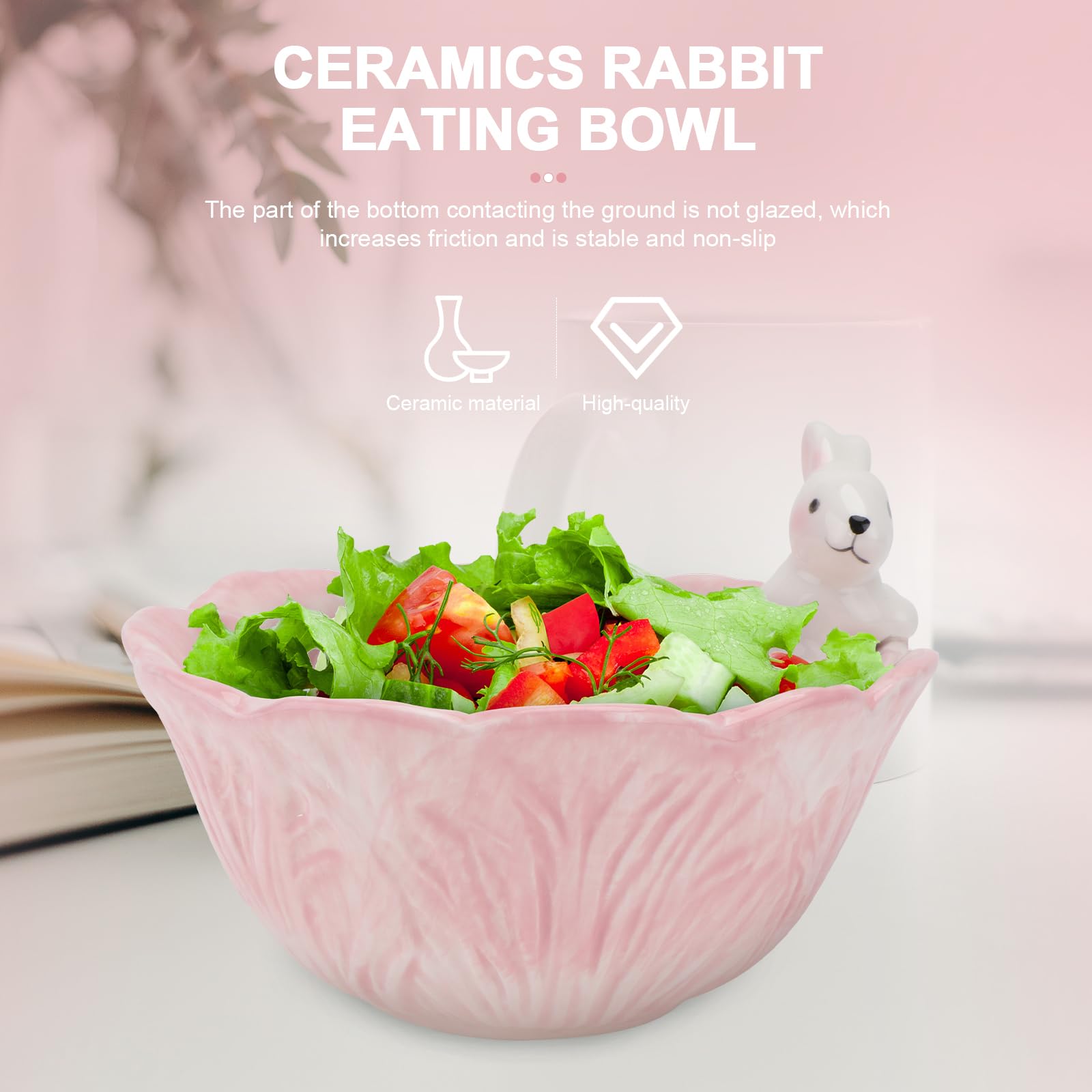 Yardwe Bunny Candy Bowl Easter Ceramic Rabbit Bowl Easter Candy Bowl Snack Appetizers Nut Dish Table Decoration (Pink)