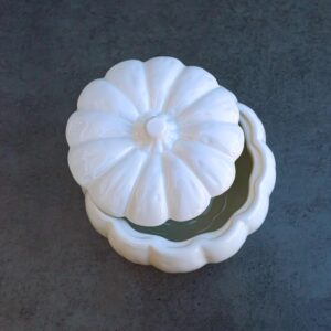 Ebros Gift Ceramic Stoneware White Harvest Pumpkin Bowl With Lid 6" Diameter (1)