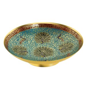 zap impex brass decorative dry fruit bowl multipurpose serving bowl carving work - size- 7" beautiful blue color peacock design kitchenware gift