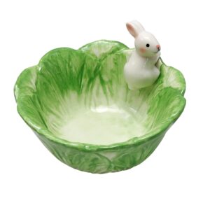 uoienrt easter candy dish, cute cabbage bunny shaped ceramic bowls, salad bowl, soup bowl, rabbit saucer for fine dining, party, girls, easter, white